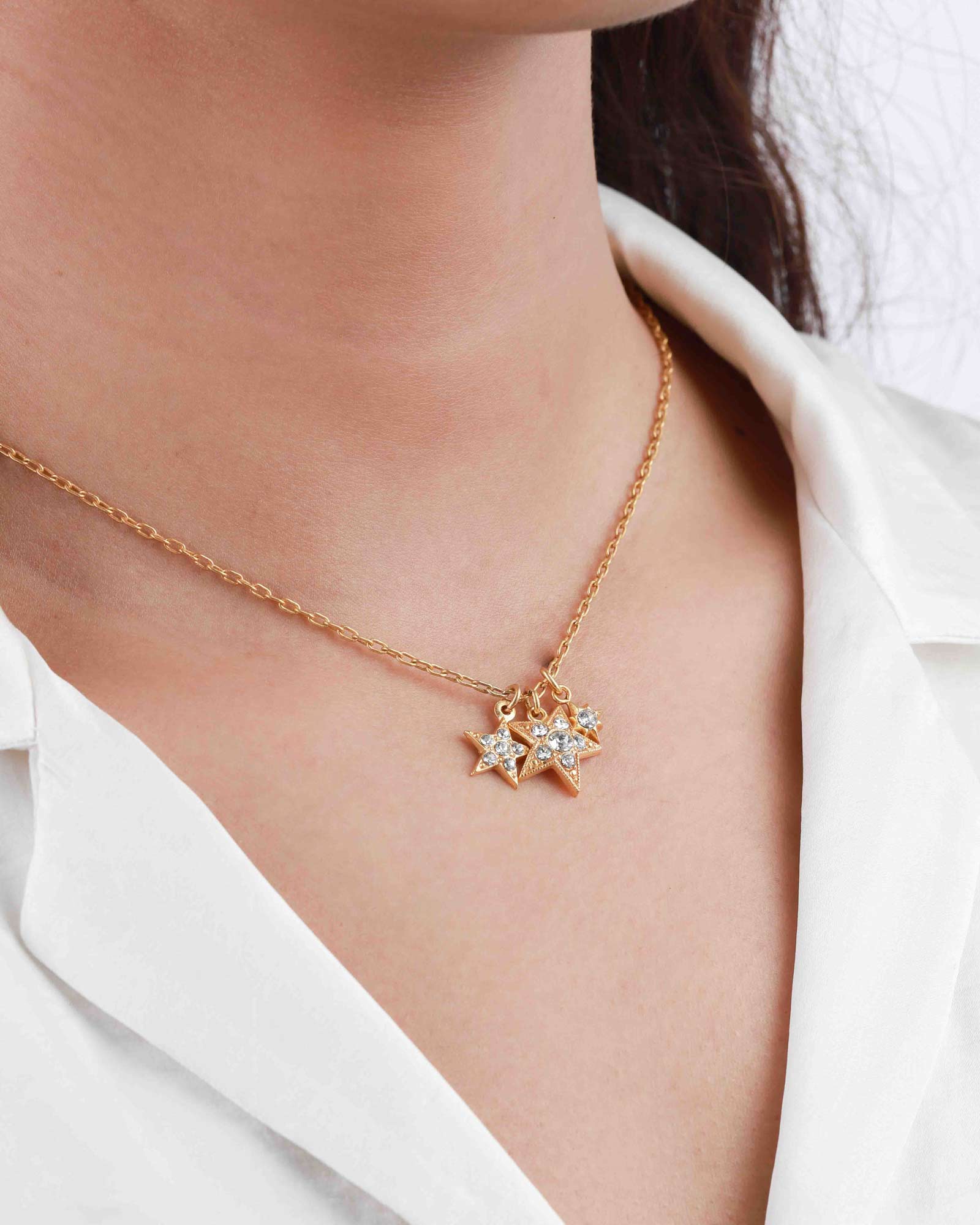 La Vie Parisienne Three Gradient Star Necklace 14k Gold Plated Clear Crystal Blue Ruby Jewellery Canada