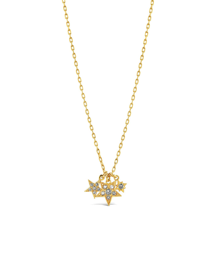 La Vie Parisienne-Three Gradient Star Necklace-Necklaces-14k Gold Plated, Clear Crystal-Blue Ruby Jewellery-Vancouver Canada