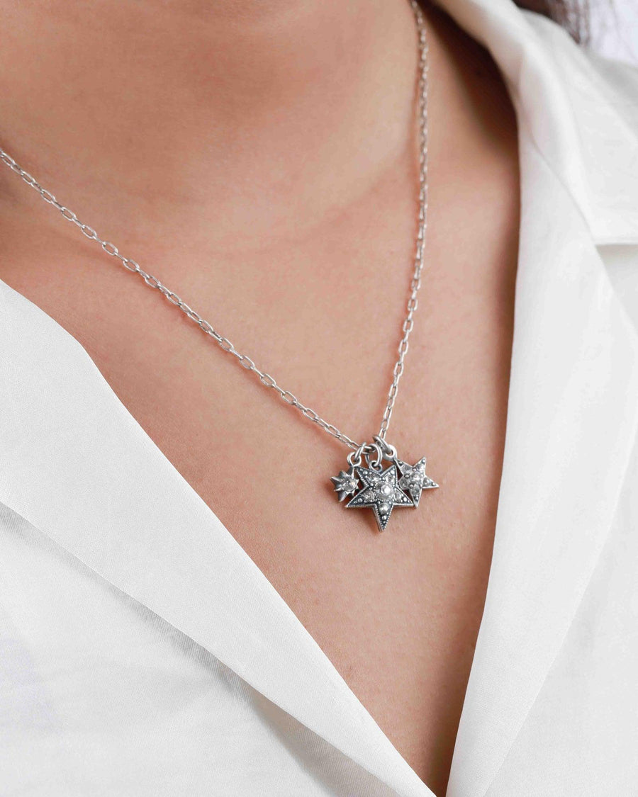 La Vie Parisienne-Three Gradient Star Necklace-Necklaces-Sterling Silver Plated, White Crystal-Blue Ruby Jewellery-Vancouver Canada
