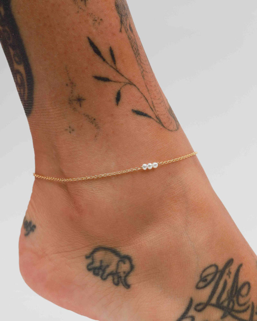 Poppy Rose-Three Pearl Anklet-Anklets-14k Gold Fill, White Pearl-Blue Ruby Jewellery-Vancouver Canada