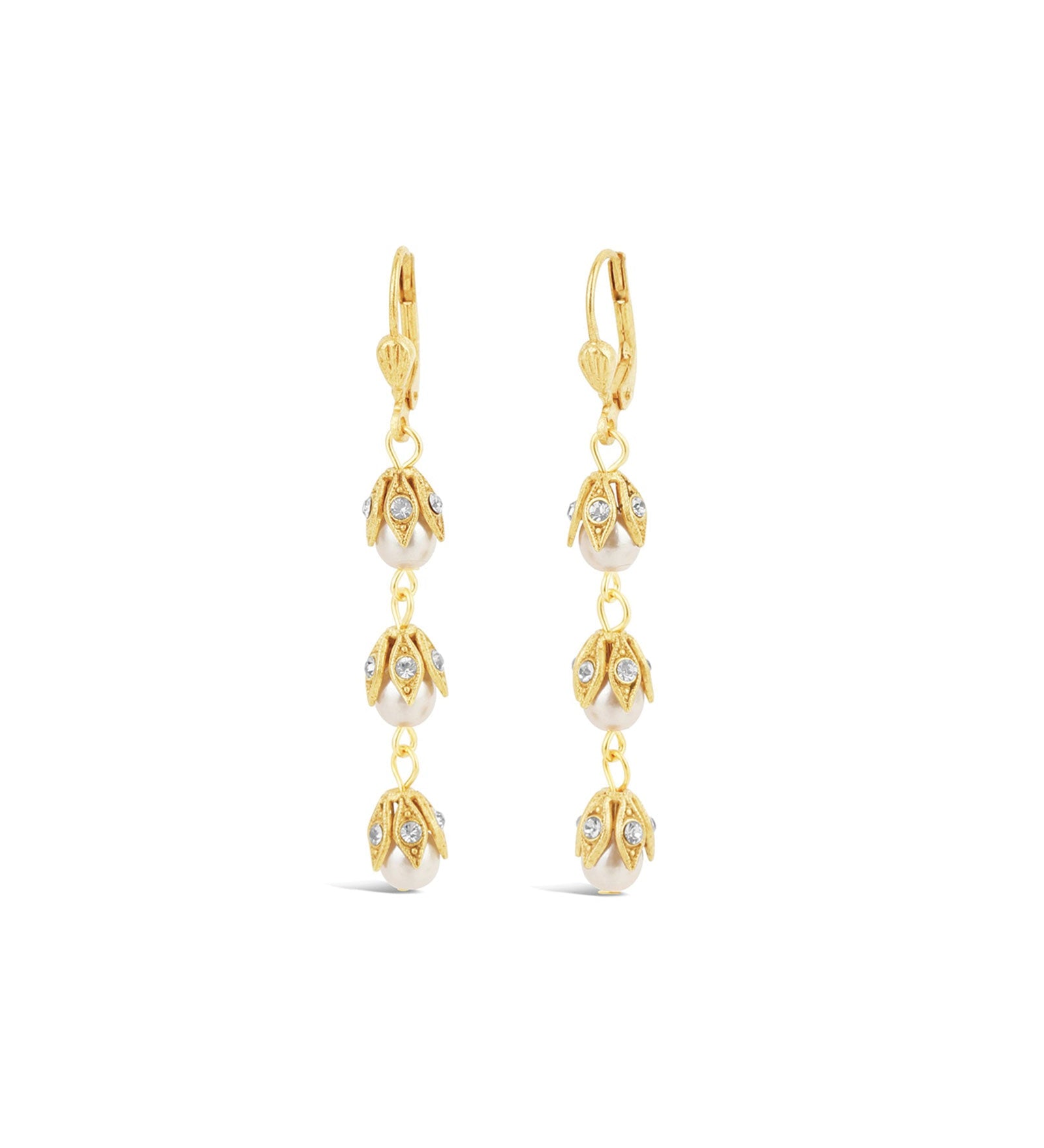 La Vie Parisienne-Three Pearl Leaf Hooks-Earrings-14k Gold Plated-Blue Ruby Jewellery-Vancouver Canada