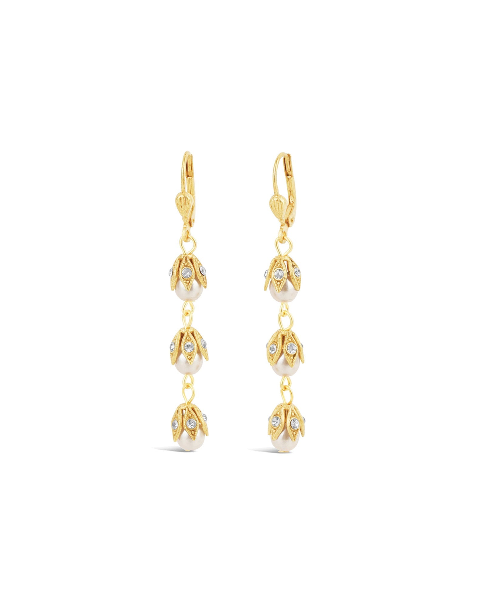 La Vie Parisienne-Three Pearl Leaf Hooks-Earrings-14k Gold Plated-Blue Ruby Jewellery-Vancouver Canada