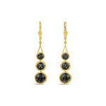 La Vie Parisienne-Three Round Crystal Hooks-Earrings-14k Gold Plated, Black Diamond Crystal-Blue Ruby Jewellery-Vancouver Canada