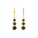 La Vie Parisienne-Three Round Crystal Hooks-Earrings-14k Gold Plated, Black Diamond Crystal-Blue Ruby Jewellery-Vancouver Canada