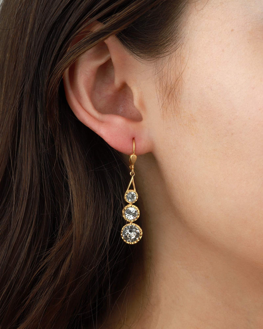 La Vie Parisienne-Three Round Crystal Hooks-Earrings-14k Gold Plated, Crystal-Blue Ruby Jewellery-Vancouver Canada