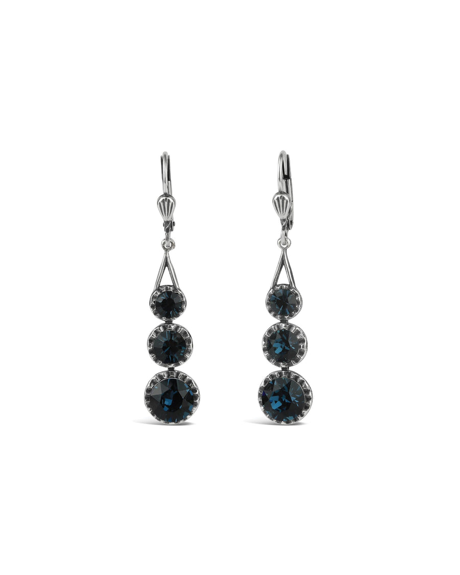 La Vie Parisienne-Three Round Crystal Hooks-Earrings-Sterling Silver Plated, Midnite Crystal-Blue Ruby Jewellery-Vancouver Canada