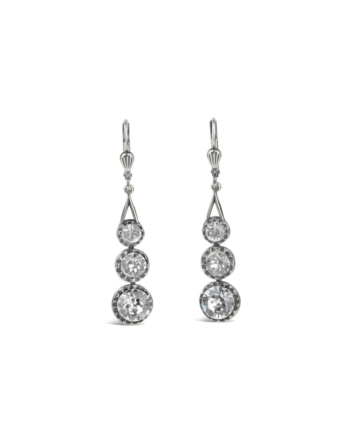 La Vie Parisienne-Three Round Crystal Hooks-Earrings-Sterling Silver Plated, White Crystal-Blue Ruby Jewellery-Vancouver Canada