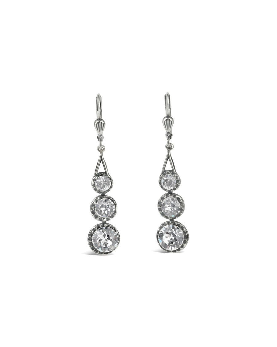 La Vie Parisienne-Three Round Crystal Hooks-Earrings-Sterling Silver Plated, White Crystal-Blue Ruby Jewellery-Vancouver Canada
