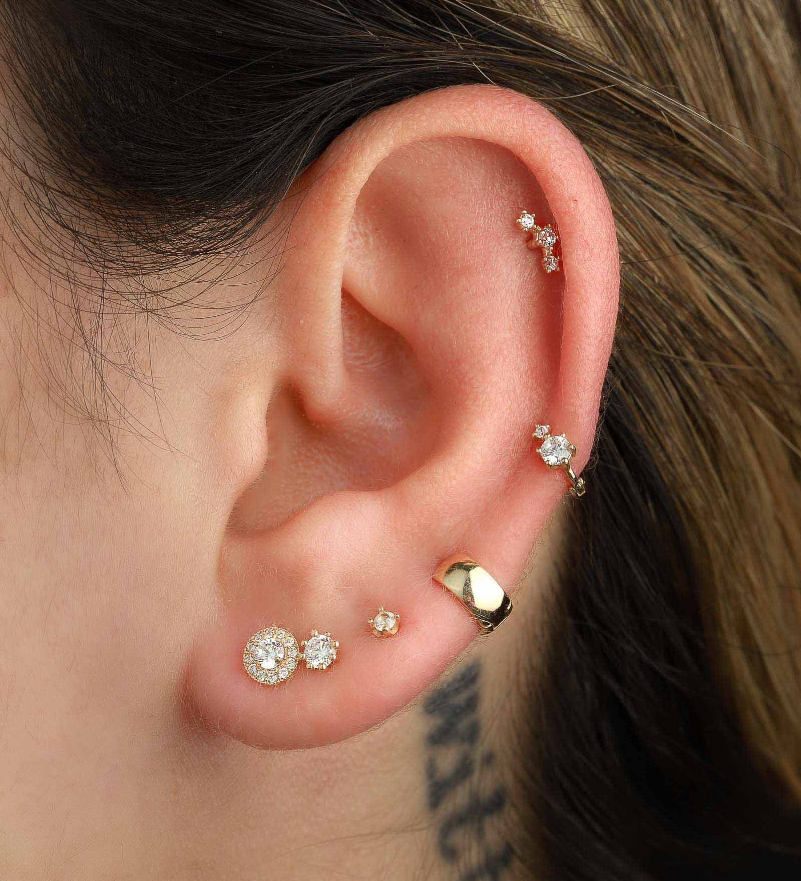 Valley of the Fine-Three Tiny Star CZ Cartilage Stud-Earrings-10k Yellow Gold, Cubic Zirconia-Blue Ruby Jewellery-Vancouver Canada