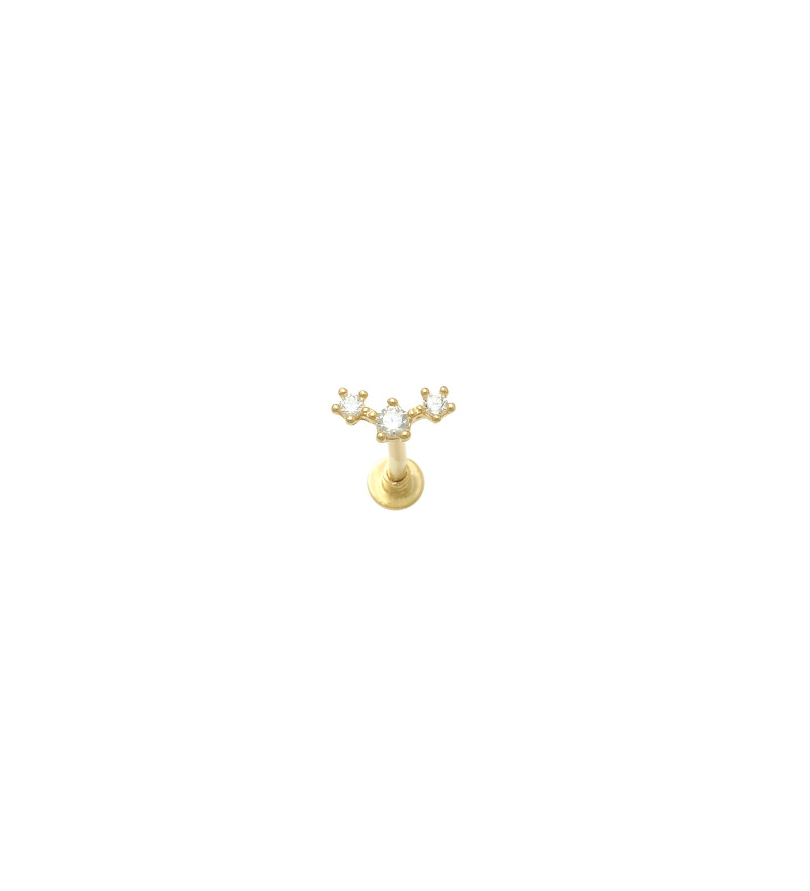 Valley of the Fine-Three Tiny Star CZ Cartilage Stud-Earrings-10k Yellow Gold, Cubic Zirconia-Blue Ruby Jewellery-Vancouver Canada