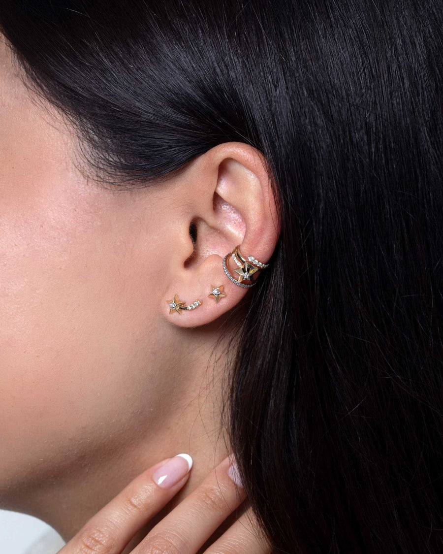 Adina Reyter-Tiny 3D Diamond Star Stud-Earrings-14k Yellow Gold-Blue Ruby Jewellery-Vancouver Canada