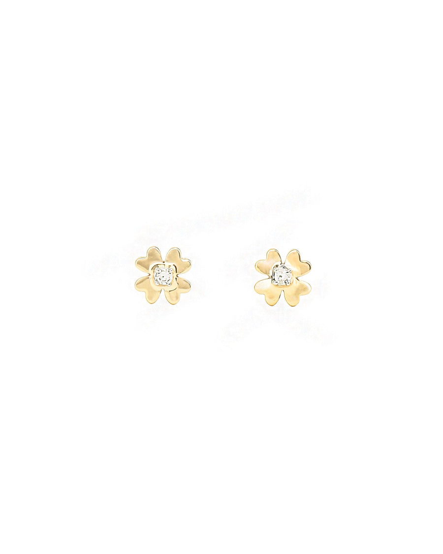Adina Reyter-Tiny Diamond Clover Studs-Earrings-14k Yellow Gold, Diamond-Blue Ruby Jewellery-Vancouver Canada