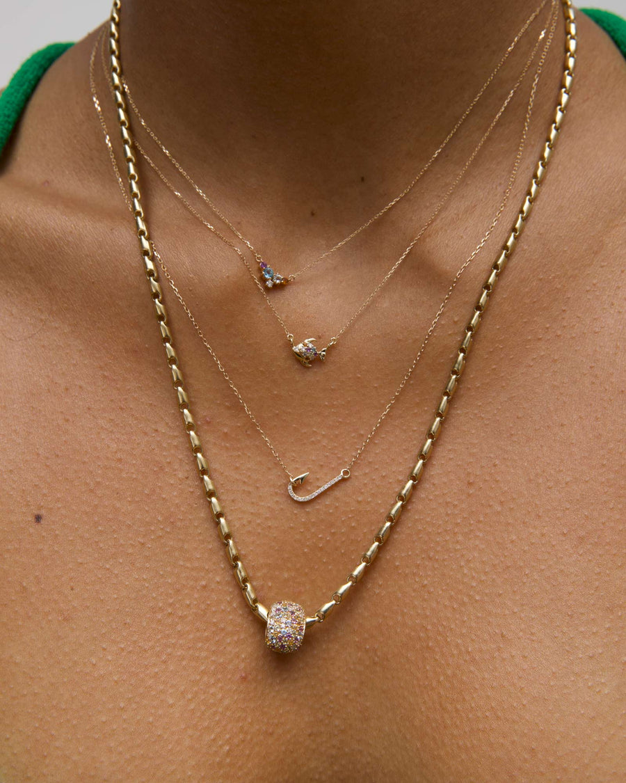 Adina Reyter-Tiny Diamond + Gemstone Rainbow Fish Necklace-Necklaces-14k Yellow Gold, Diamond-Blue Ruby Jewellery-Vancouver Canada