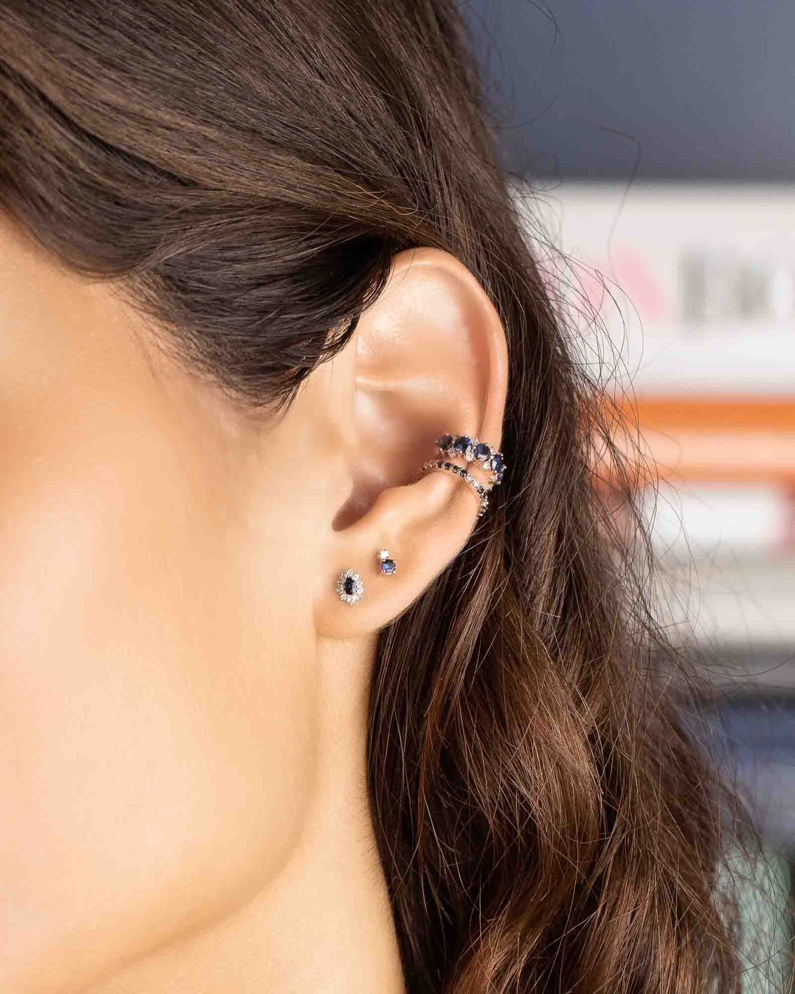 Adina Reyter-Tiny Diamond Sapphire Amigos Stud-Earrings-14k Yellow Gold, Sapphire, Diamond-Blue Ruby Jewellery-Vancouver Canada