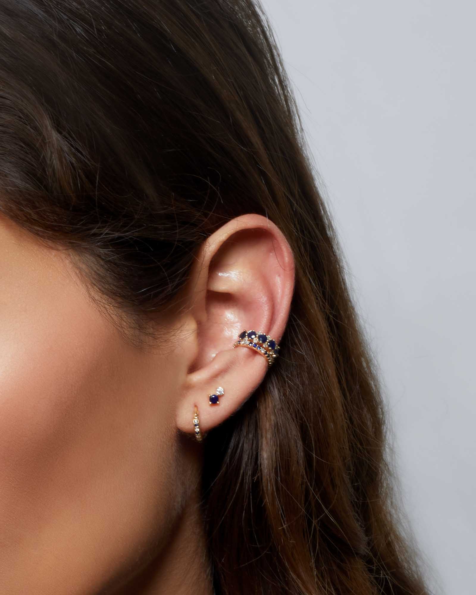 Adina Reyter-Tiny Diamond Sapphire Amigos Stud-Earrings-14k Yellow Gold, Sapphire, Diamond-Blue Ruby Jewellery-Vancouver Canada