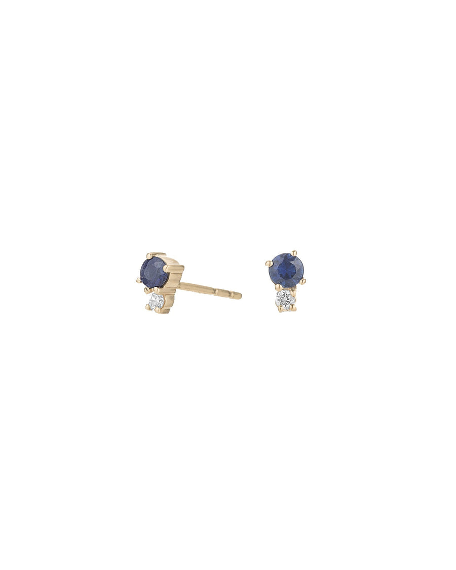 Adina Reyter-Tiny Diamond Sapphire Amigos Stud-Earrings-14k Yellow Gold, Sapphire, Diamond-Blue Ruby Jewellery-Vancouver Canada