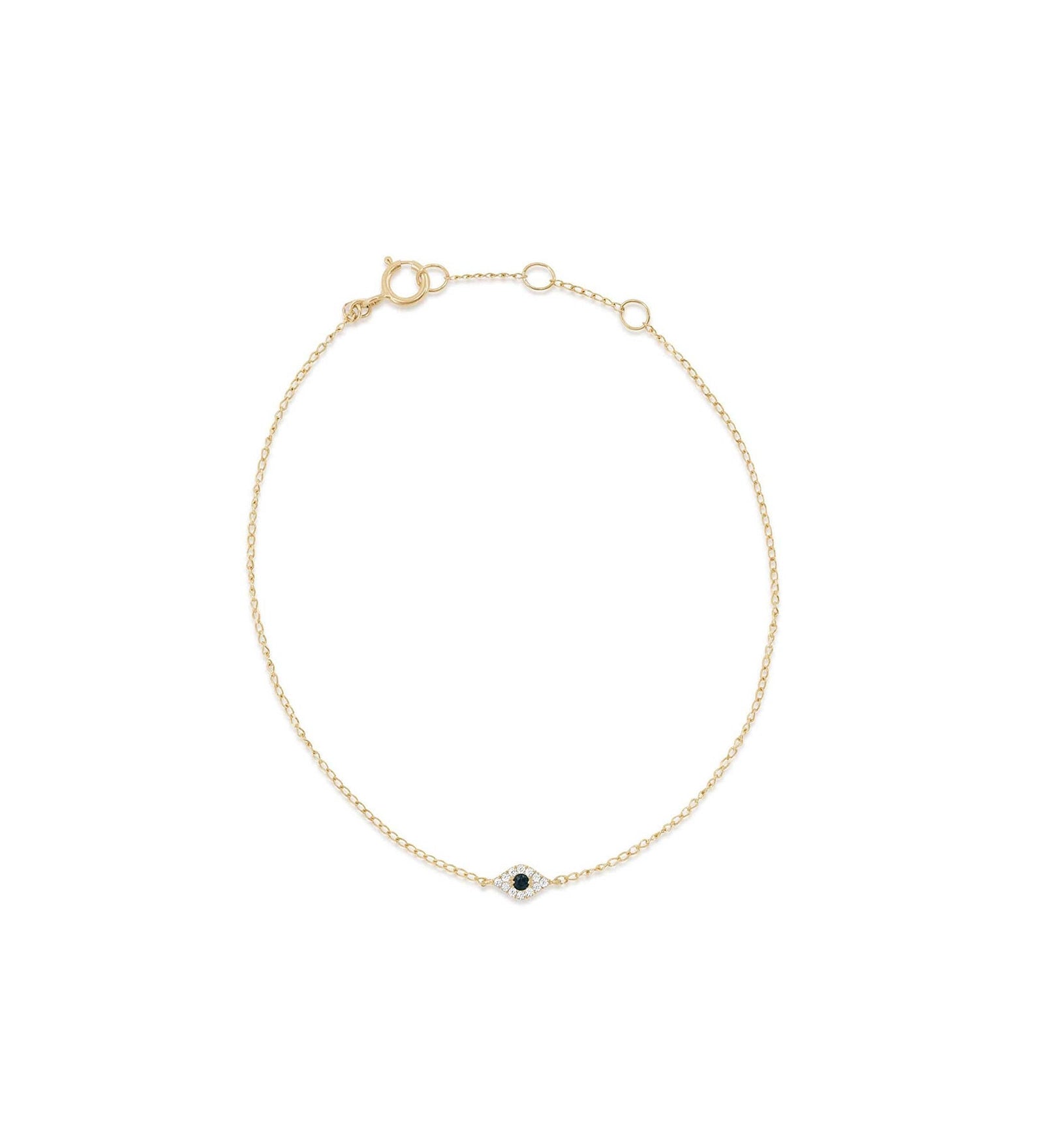 Quiet Icon-Tiny Evil Eye CZ Bracelet-Bracelets-14k Gold Vermeil, White Cubic Zirconia, Blue Cubic Zirconia-Blue Ruby Jewellery-Vancouver Canada