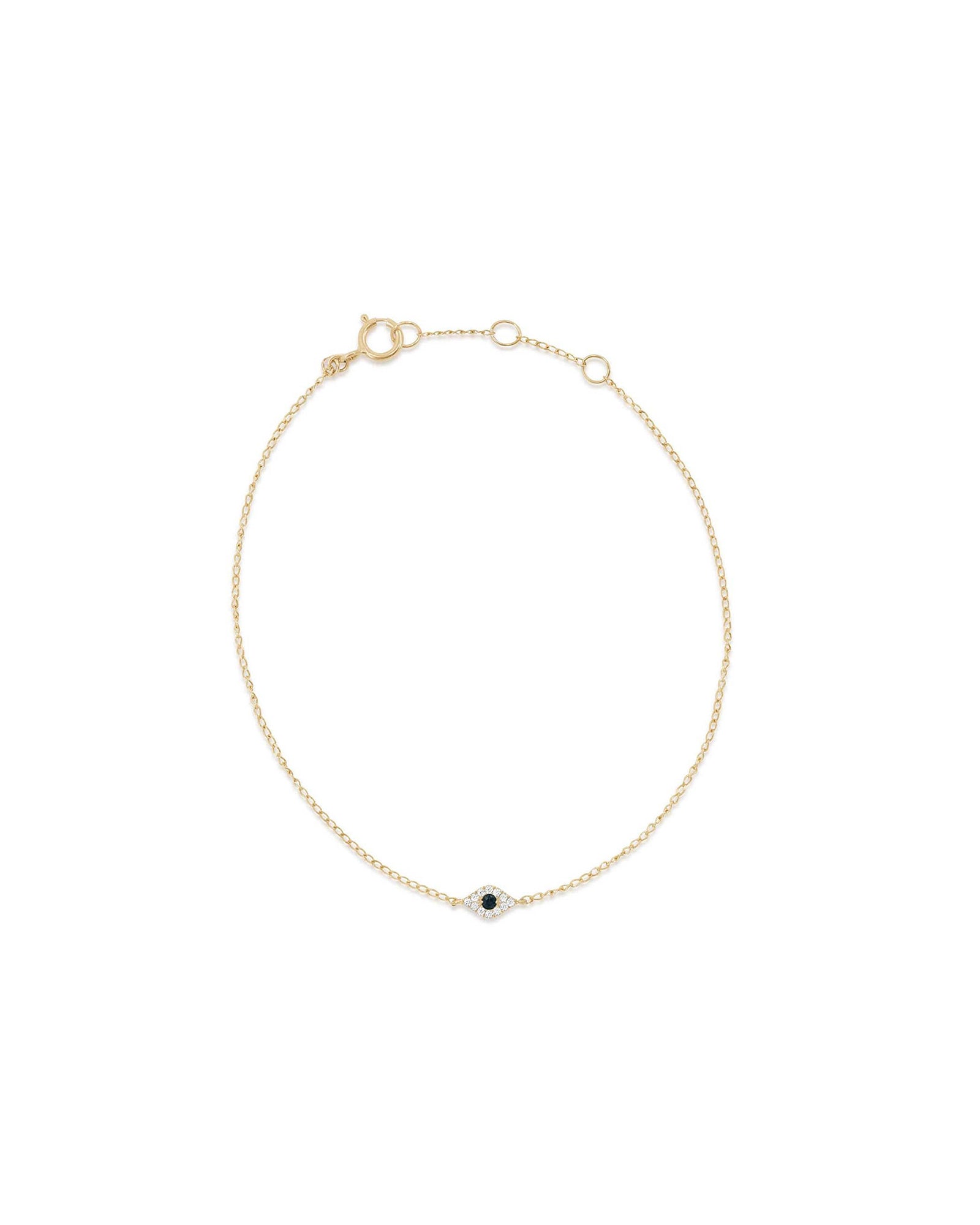 Quiet Icon-Tiny Evil Eye CZ Bracelet-Bracelets-14k Gold Vermeil, White Cubic Zirconia, Blue Cubic Zirconia-Blue Ruby Jewellery-Vancouver Canada