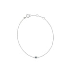 Quiet Icon-Tiny Evil Eye CZ Bracelet-Bracelets-Rhodium Plated Sterling Silver, White Cubic Zirconia, Blue Cubic Zirconia-Blue Ruby Jewellery-Vancouver Canada