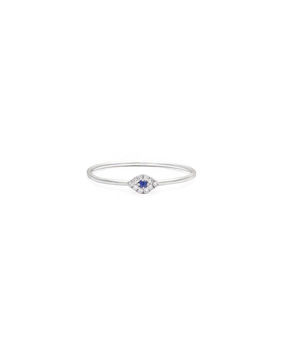 Quiet Icon-Tiny Evil Eye Ring-Rings-Rhodium Plated Sterling Silver, Cubic Zirconia-5-Blue Ruby Jewellery-Vancouver Canada