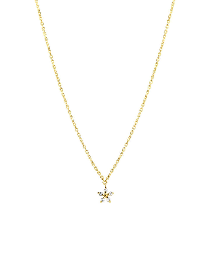 Tashi-Tiny Flower Necklace-Necklaces-14k Gold Vermeil, Cubic Zirconia-Flower-Blue Ruby Jewellery-Vancouver Canada