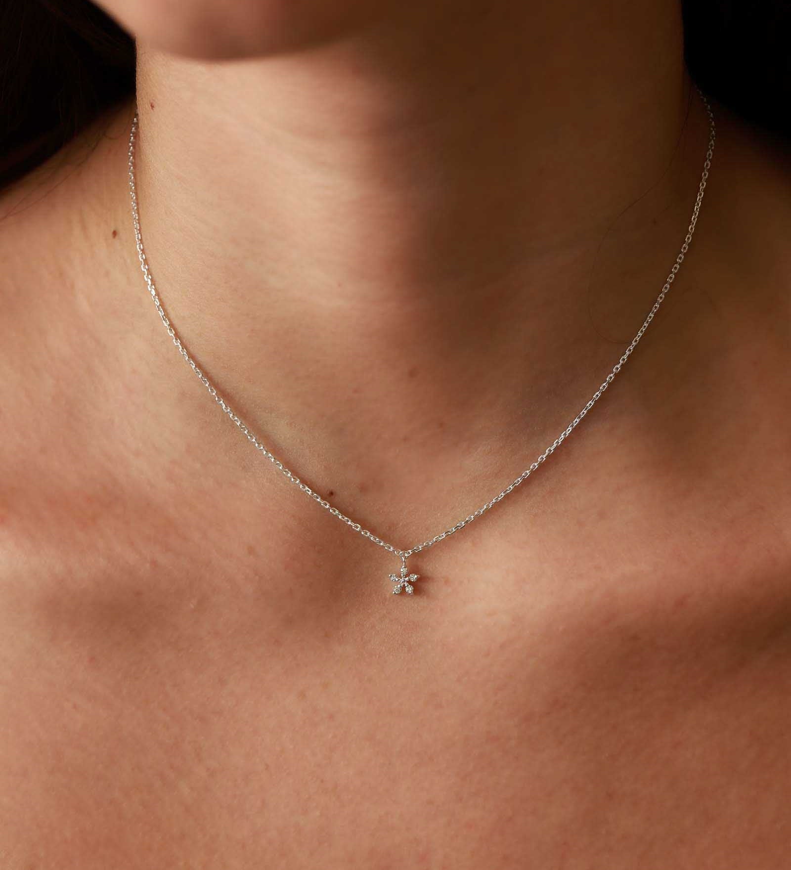 Tashi-Tiny Flower Necklace-Necklaces-Sterling Silver, Cubic Zirconia-Flower-Blue Ruby Jewellery-Vancouver Canada