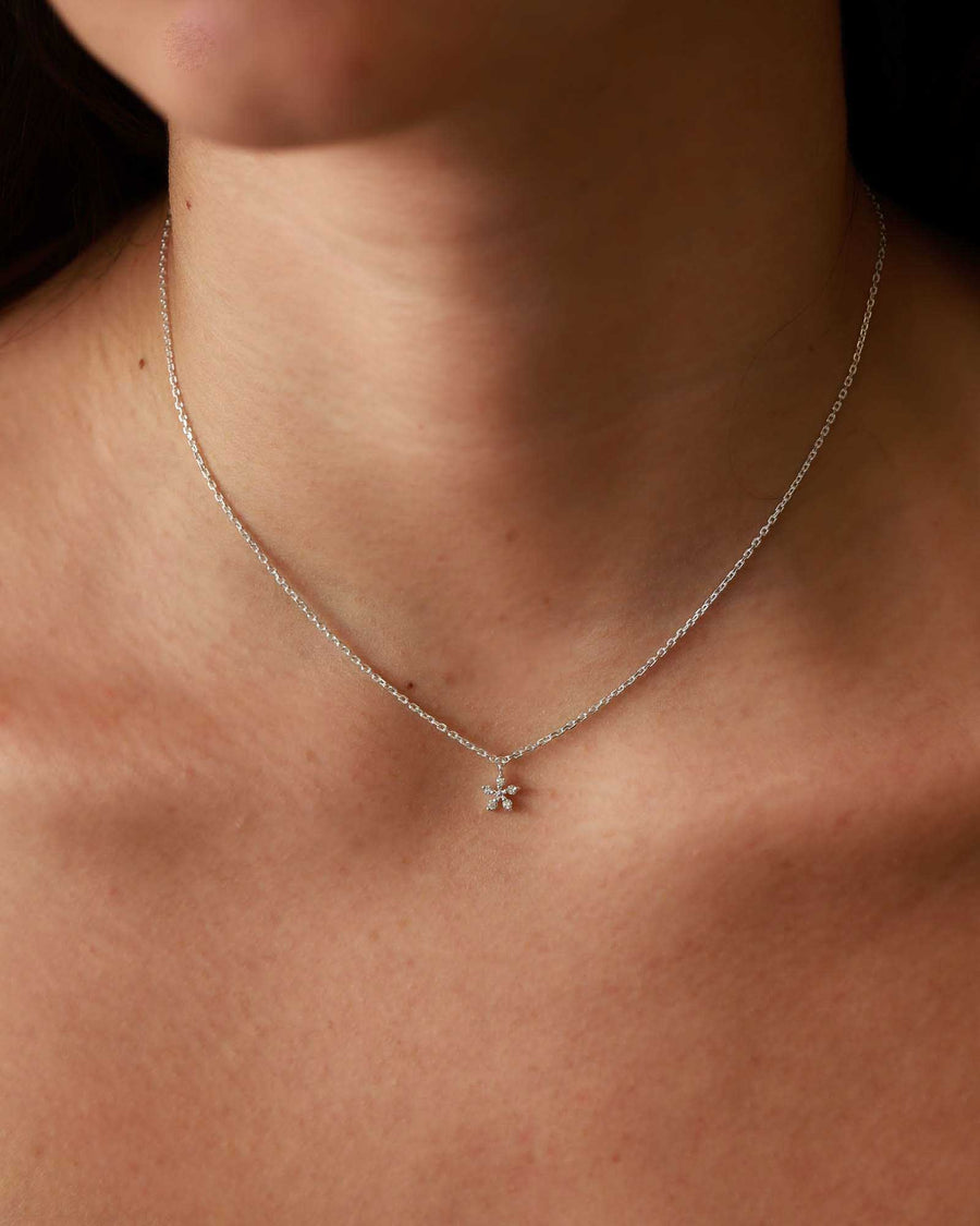 Tashi Tiny Flower Necklace Sterling Silver, Cubic Zirconia | Blue Ruby  Jewellery