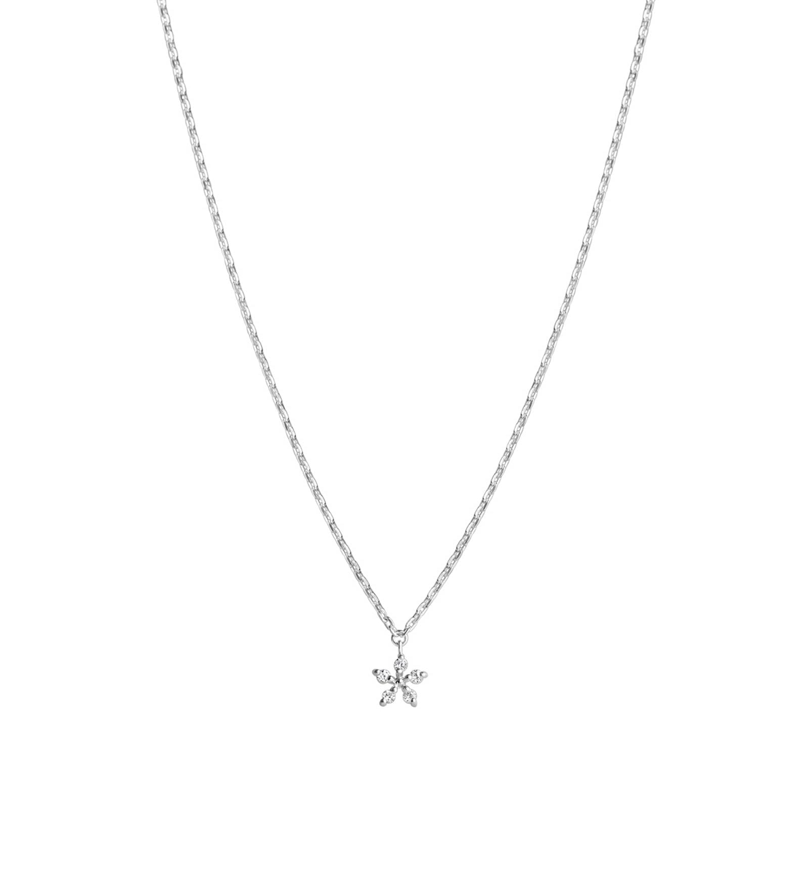 Tashi-Tiny Flower Necklace-Necklaces-Sterling Silver, Cubic Zirconia-Flower-Blue Ruby Jewellery-Vancouver Canada