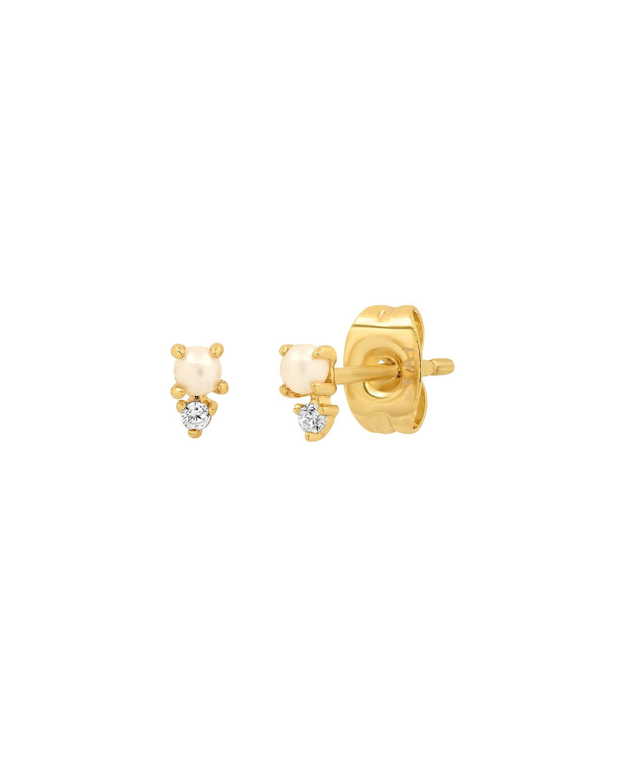 Tai-Tiny Freshwater Pearl Studs-Earrings-Gold Plated, Freshwater Pearl, Cubic Zirconia-Blue Ruby Jewellery-Vancouver Canada
