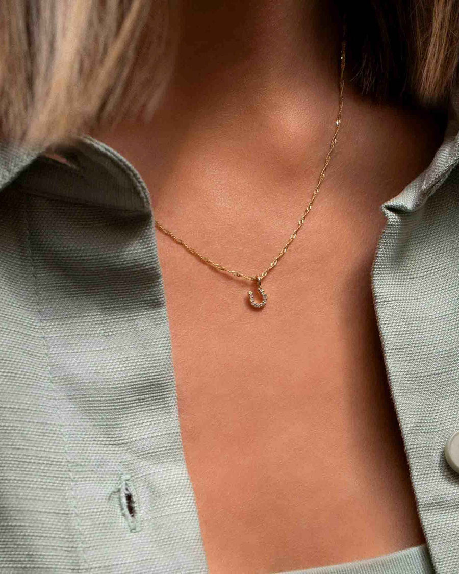 Leah Alexandra Fine-Tiny Horseshoe Necklace-Necklaces-9k Yellow Gold, 10k Yellow Gold, Diamond-Blue Ruby Jewellery-Vancouver Canada