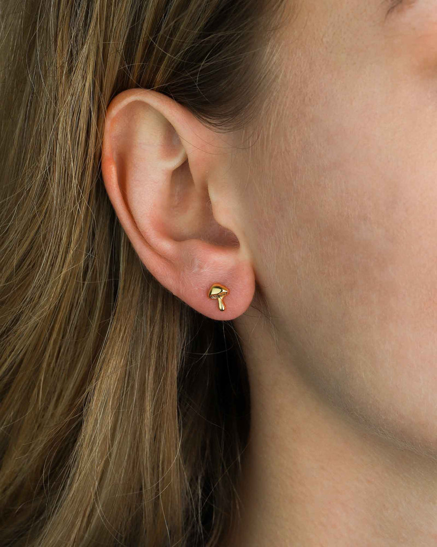 Tashi-Tiny Mushroom Studs-Earrings-14k Gold Vermeil-Blue Ruby Jewellery-Vancouver Canada