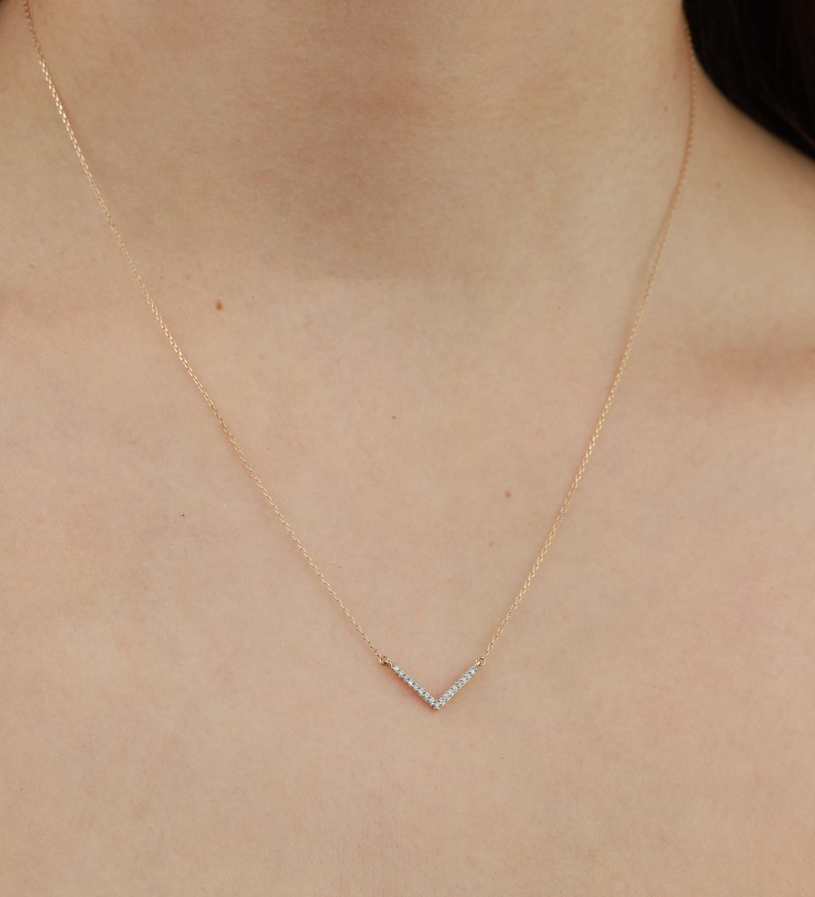 Adina Reyter-Tiny Pavé V Chevron Necklace-Necklaces-14k Yellow Gold, Diamond-Blue Ruby Jewellery-Vancouver Canada