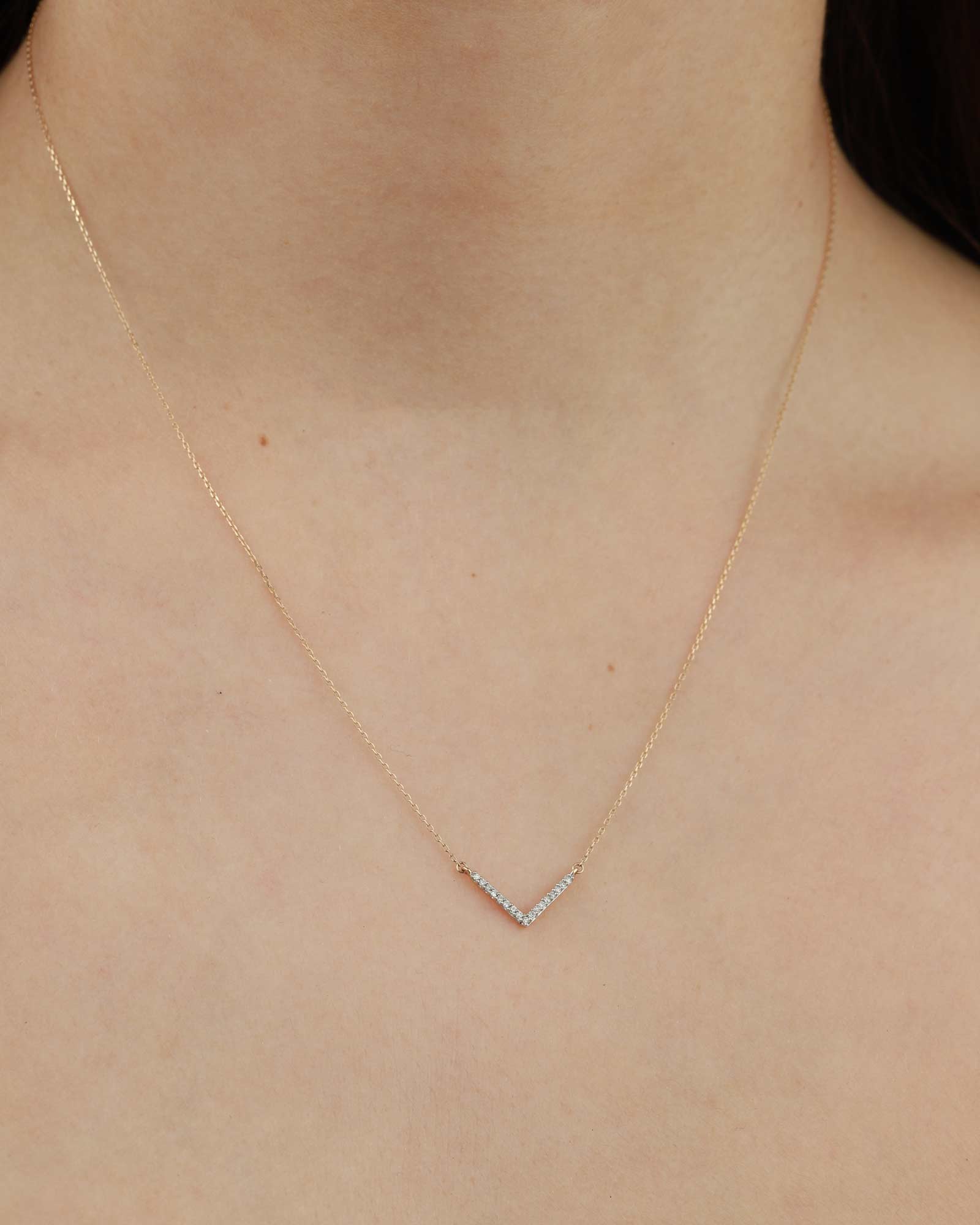 Adina Reyter-Tiny Pavé V Chevron Necklace-Necklaces-14k Yellow Gold, Diamond-Blue Ruby Jewellery-Vancouver Canada