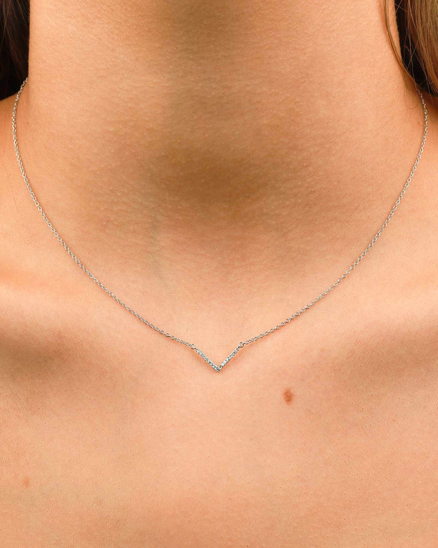 Adina Reyter-Tiny Pavé V Chevron Necklace-Necklaces-Sterling Silver, Diamond-Blue Ruby Jewellery-Vancouver Canada