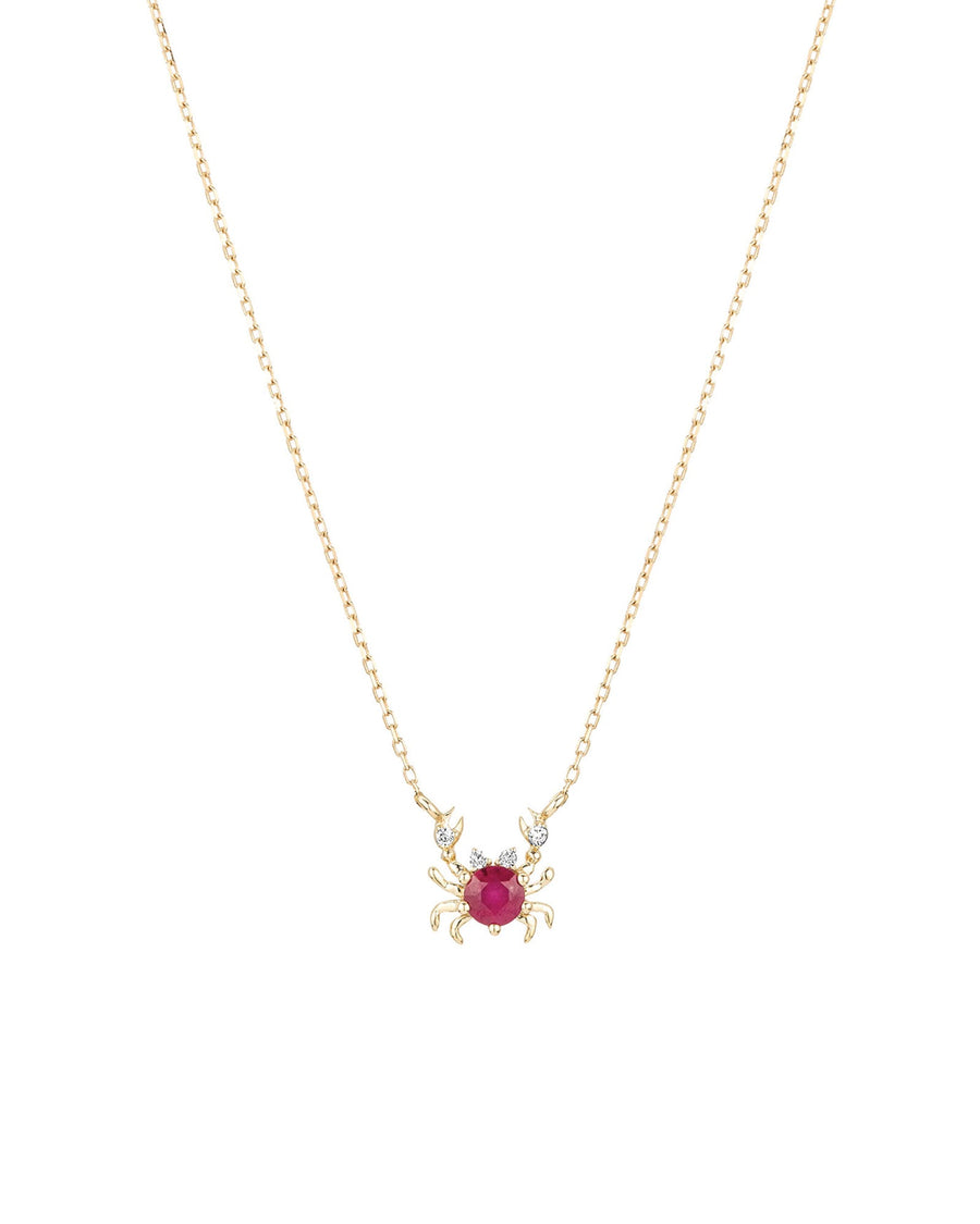 Adina Reyter-Tiny Ruby + Diamond Crab Necklace-Necklaces-14k Yellow Gold, Diamond-Blue Ruby Jewellery-Vancouver Canada