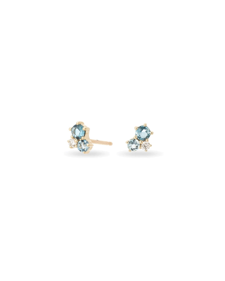 Adina Reyter-Topaz + Aquamarine + Diamond Trio Bubble Studs-Earrings-14k Yellow Gold, Diamond-Blue Ruby Jewellery-Vancouver Canada