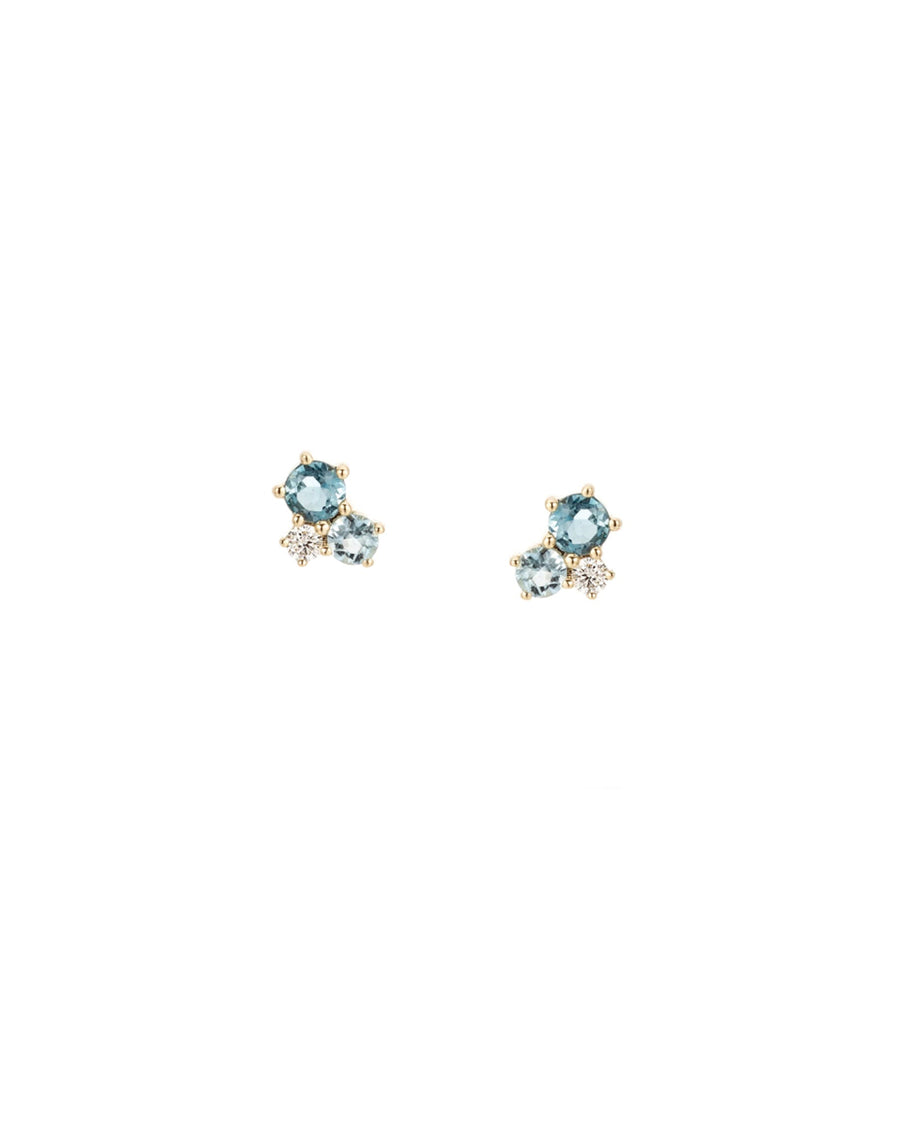 Adina Reyter-Topaz + Aquamarine + Diamond Trio Bubble Studs-Earrings-14k Yellow Gold, Diamond-Blue Ruby Jewellery-Vancouver Canada