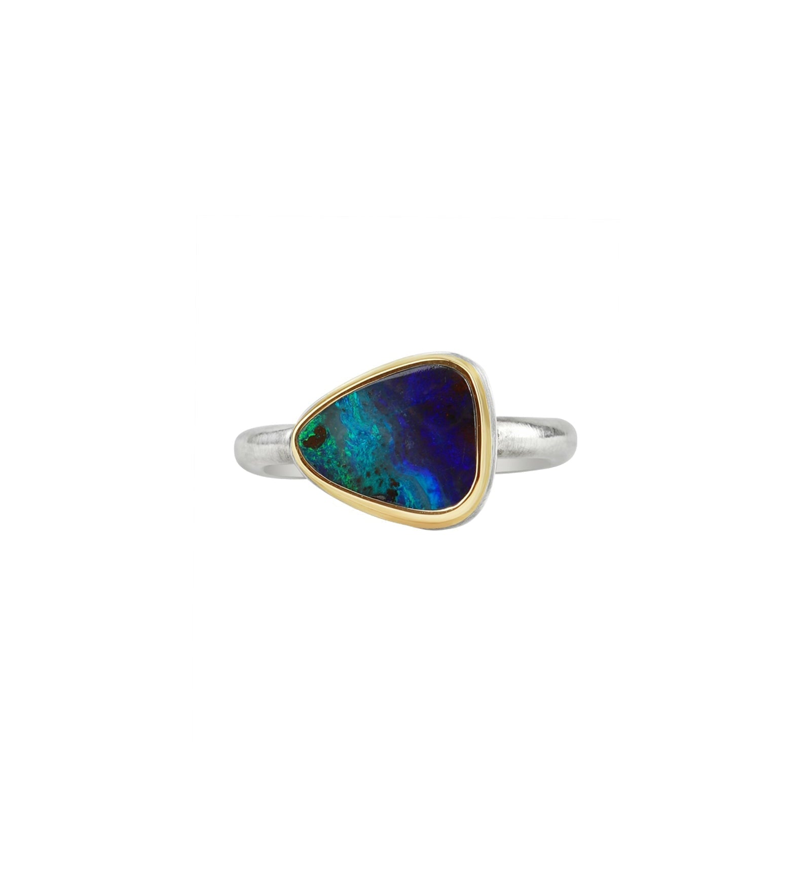 Jamie Joseph-Triangular Boulder Opal Ring-Rings-14k Yellow Gold, Sterling Silver, Boulder Opal-7.75-Blue Ruby Jewellery-Vancouver Canada