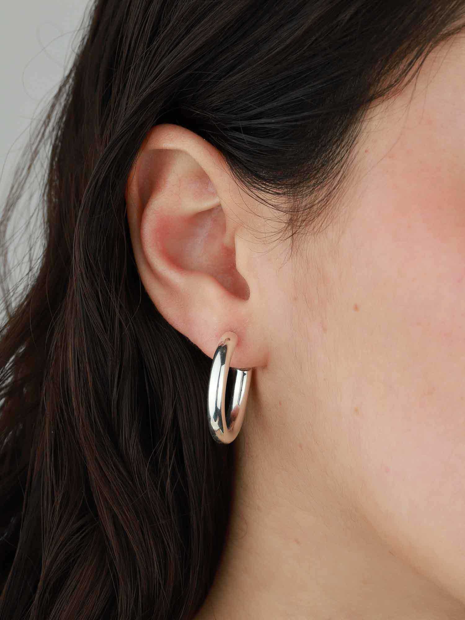 Tashi-Tube Hoops I 25mm-Earrings-Sterling Silver-Blue Ruby Jewellery-Vancouver Canada