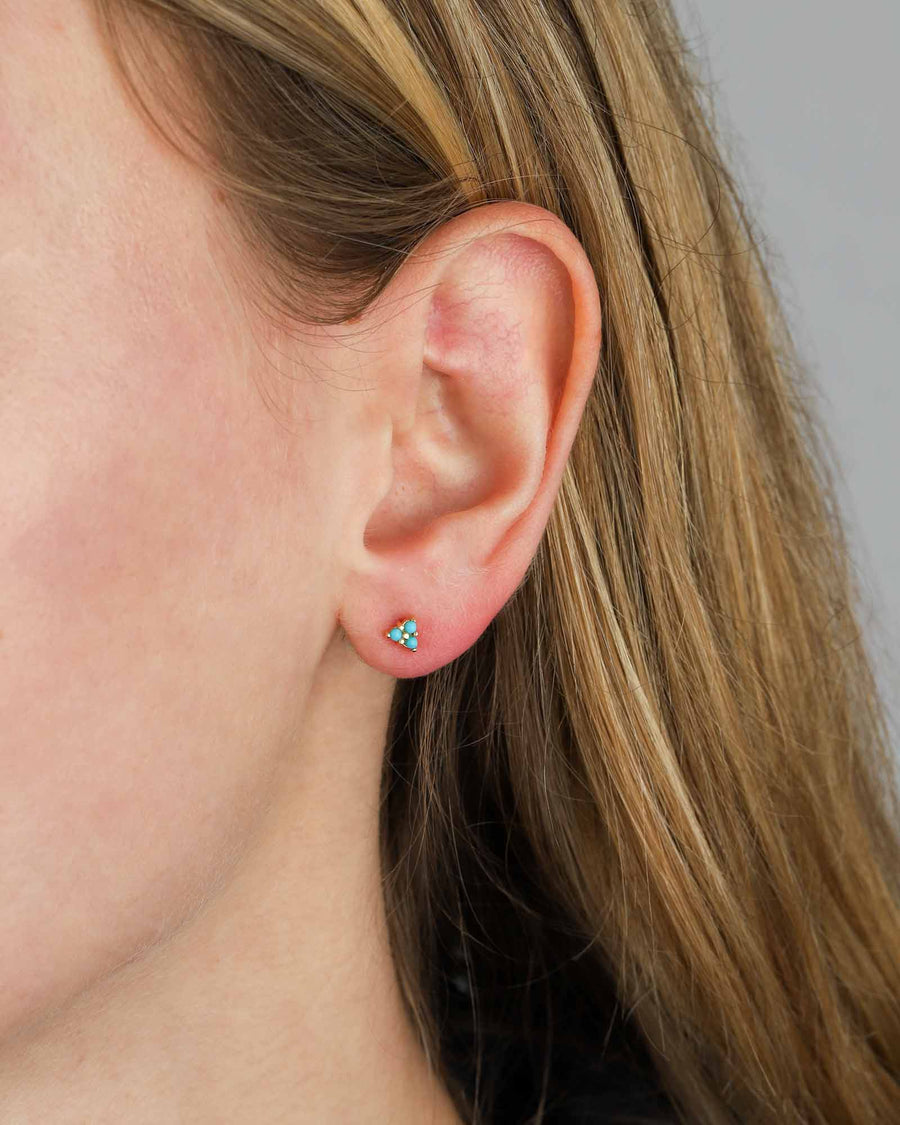 Tashi-Turquoise 3 Stone Stud-Earrings-14k Gold Vermeil, Turquoise-Blue Ruby Jewellery-Vancouver Canada