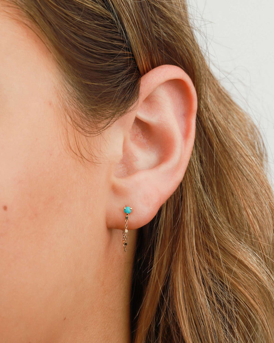 Zoe Chicco-Turquoise Bezel Chain Studs-Earrings-14k Yellow Gold, Turquoise-Blue Ruby Jewellery-Vancouver Canada