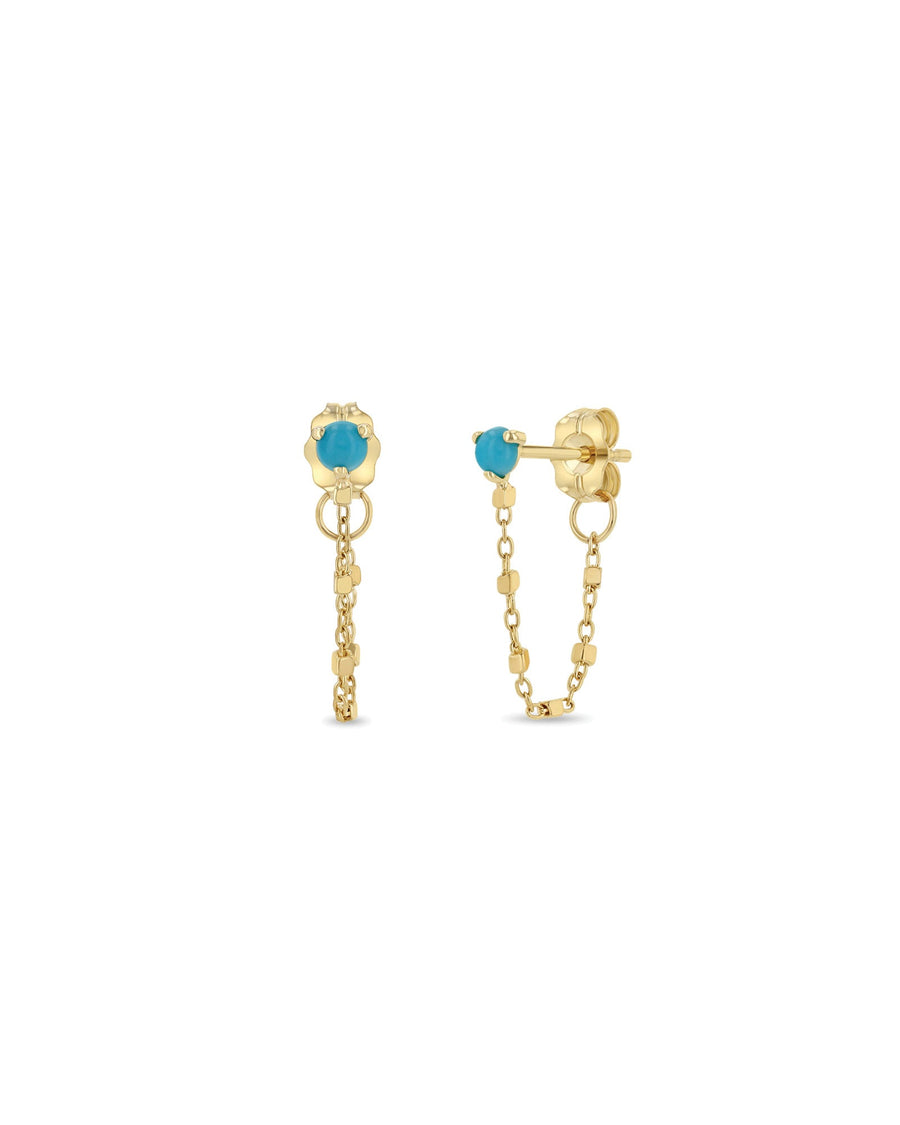Zoe Chicco-Turquoise Bezel Chain Studs-Earrings-14k Yellow Gold, Turquoise-Blue Ruby Jewellery-Vancouver Canada