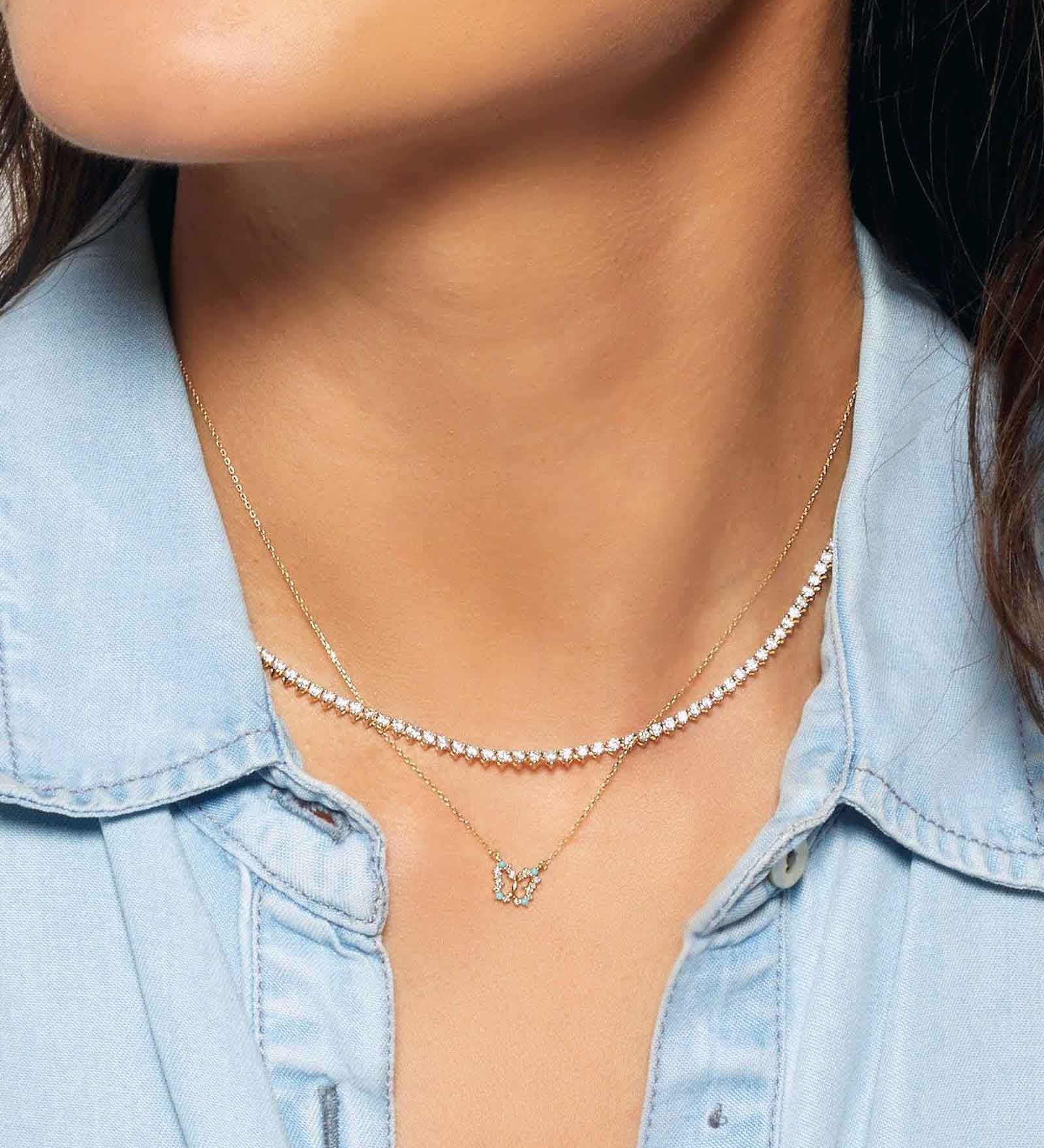 Adina Reyter-Turquoise + Diamond Butterfly Necklace-Necklaces-14k Yellow Gold, Turquoise, Diamond-Blue Ruby Jewellery-Vancouver Canada