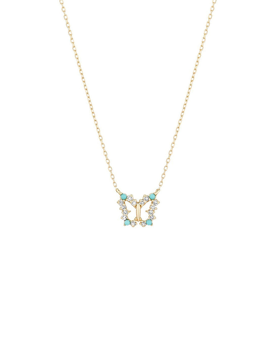 Adina Reyter-Turquoise + Diamond Butterfly Necklace-Necklaces-14k Yellow Gold, Turquoise, Diamond-Blue Ruby Jewellery-Vancouver Canada