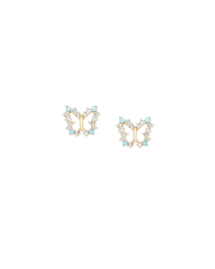 Adina Reyter-Turquoise + Diamond Butterfly Stud-Earrings-14k Yellow Gold, Turquoise-Blue Ruby Jewellery-Vancouver Canada