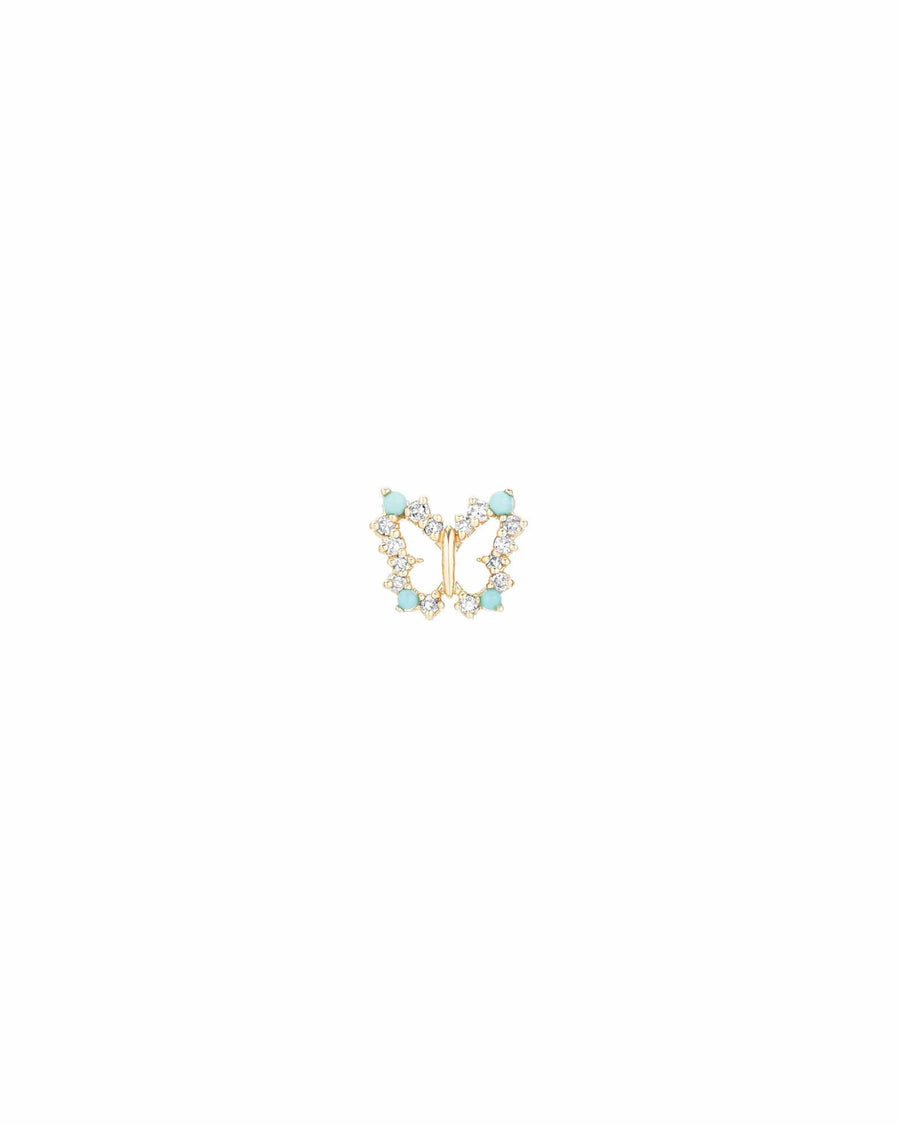 Adina Reyter-Turquoise + Diamond Butterfly Stud-Earrings-14k Yellow Gold, Turquoise-Blue Ruby Jewellery-Vancouver Canada
