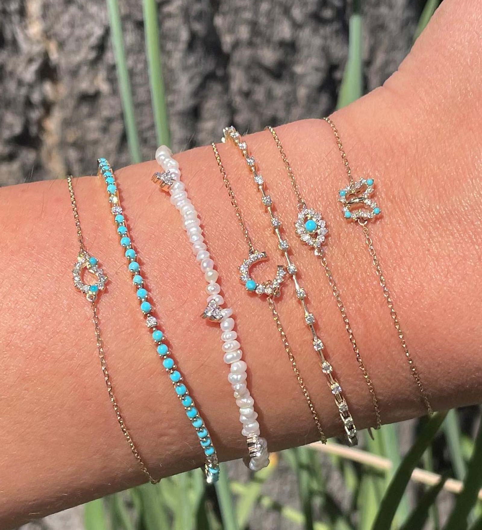 Adina Reyter-Turquoise + Diamond Evil Eye Bracelet-Bracelets-14k Yellow Gold, Turquoise, Diamond-Blue Ruby Jewellery-Vancouver Canada
