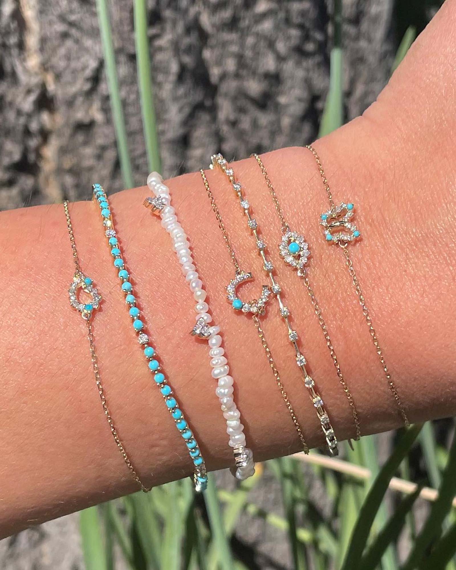 Adina Reyter-Turquoise + Diamond Evil Eye Bracelet-Bracelets-14k Yellow Gold, Turquoise, Diamond-Blue Ruby Jewellery-Vancouver Canada