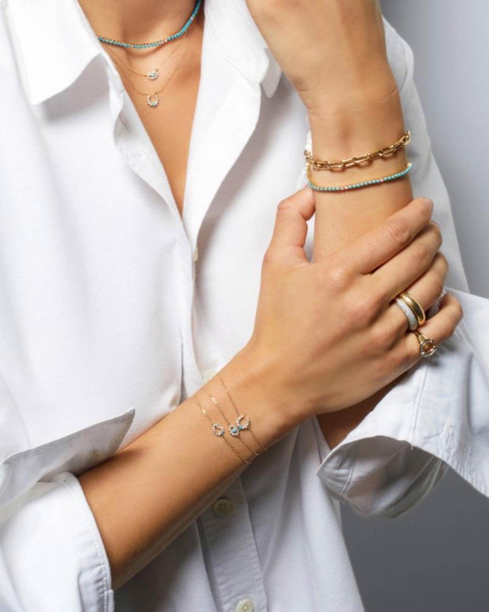 Adina Reyter-Turquoise + Diamond Evil Eye Bracelet-Bracelets-14k Yellow Gold, Turquoise, Diamond-Blue Ruby Jewellery-Vancouver Canada