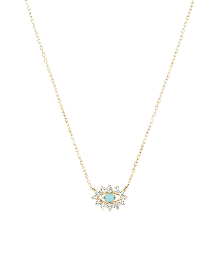 Adina Reyter-Turquoise + Diamond Evil Eye Necklace-Necklaces-14k Yellow Gold, Turquoise, Diamond-Blue Ruby Jewellery-Vancouver Canada